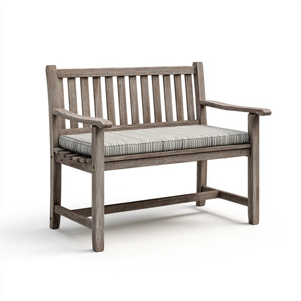 Panca da ingresso 2 posti grigio con cuscino a righe in legno massello di acacia rettangolare 120 x 62 x 88 cm