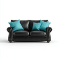 Divano 2 posti nero in pelle sintetica PU con cuscini turchesi 170 x 90 x 90 cm