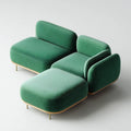 Set divano modulare 3 pezzi verde in poliestere con chaise longue poltrona e pouf 240 x 160 x 78 cm