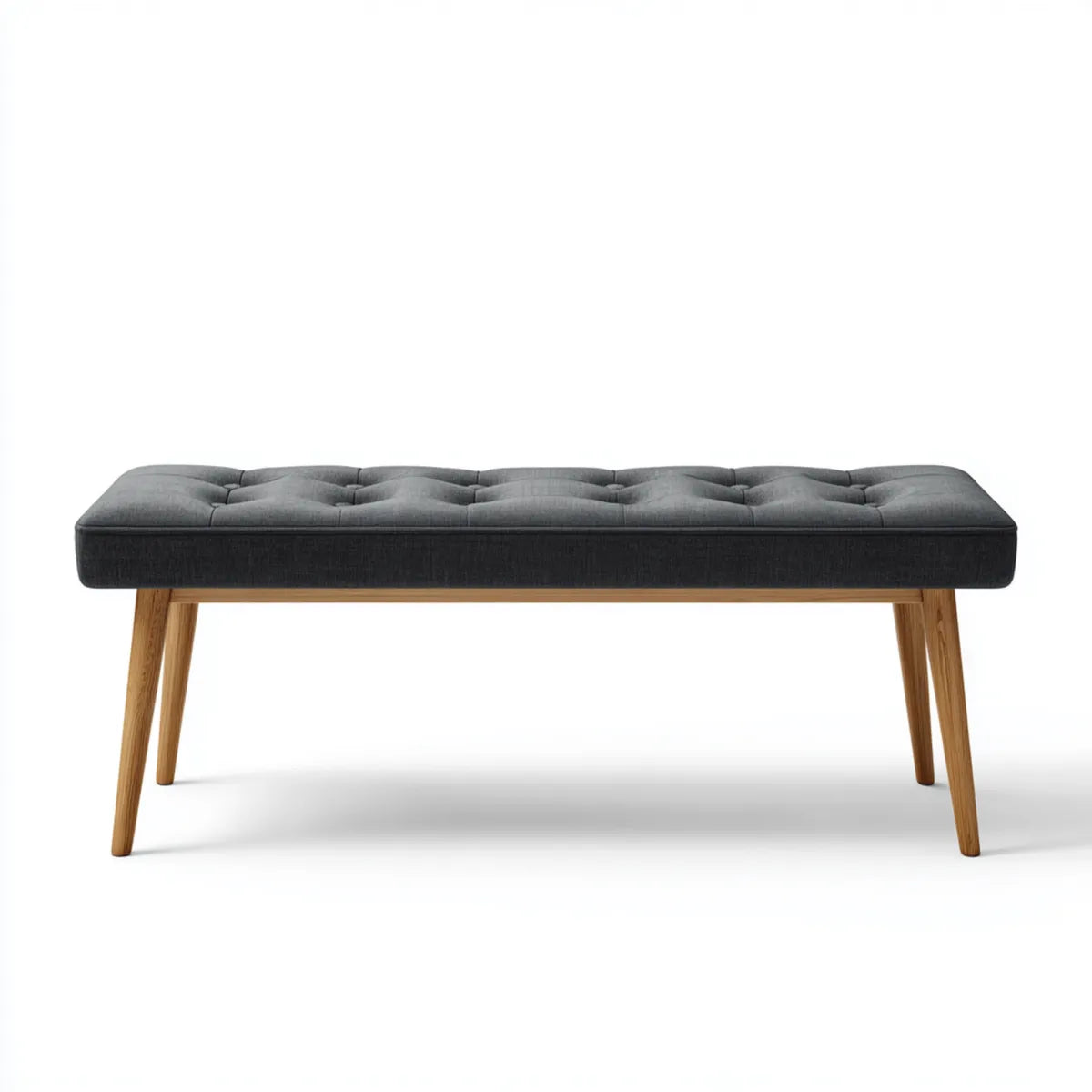 Panca da ingresso imbottita grigio antracite 120 x 40 x 45 cm in poliestere e legno massello di caucciù rettangolare