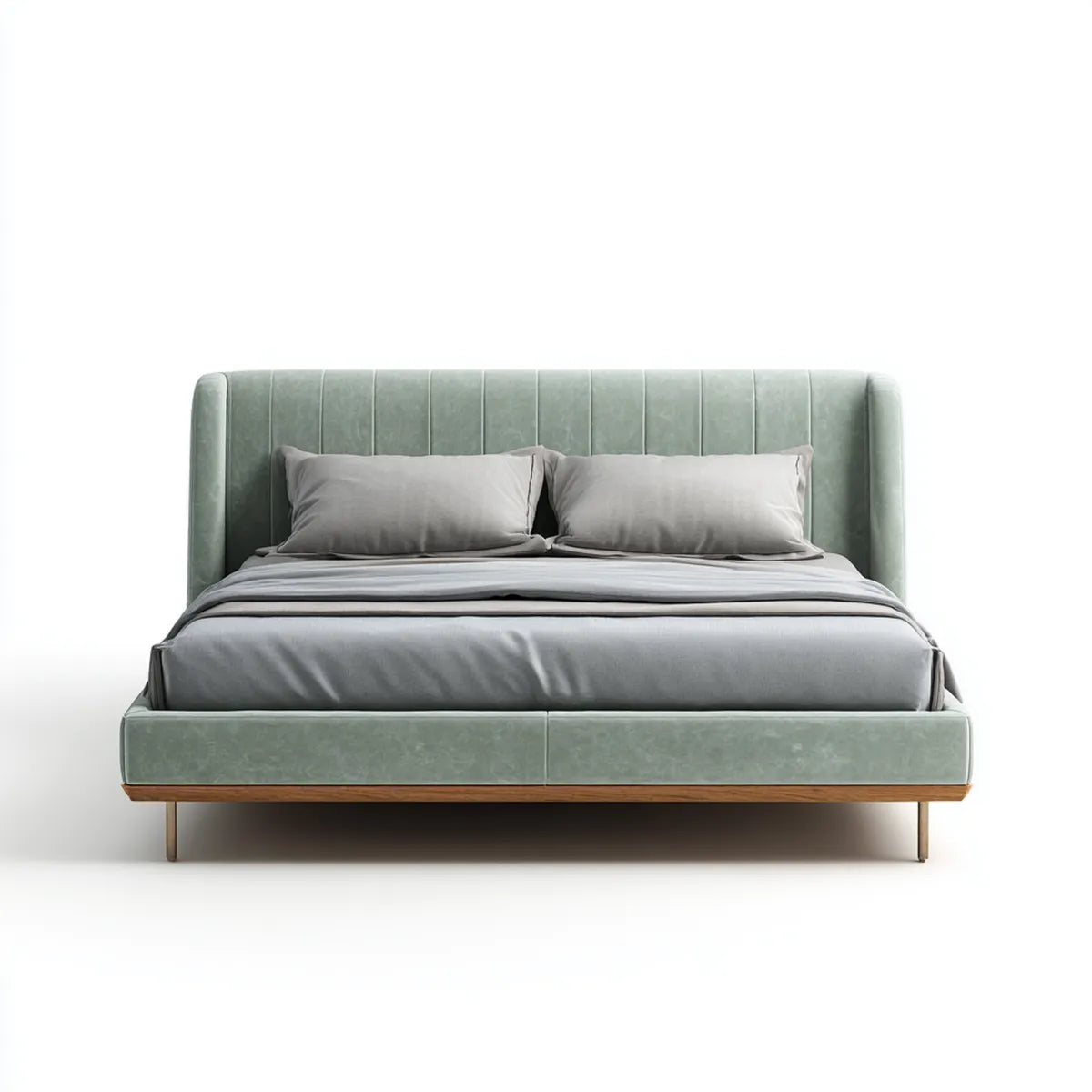 Letto matrimoniale imbottito verde salvia 160 x 200 cm in velluto di poliestere rettangolare