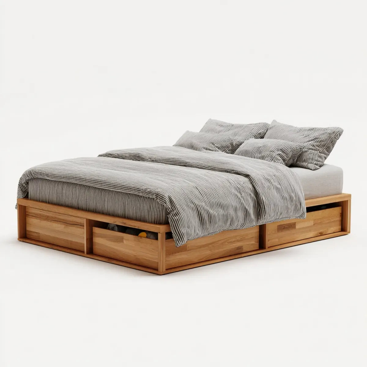 Letto matrimoniale contenitore in rovere massello naturale 160 x 200 cm rettangolare con 3 cassetti