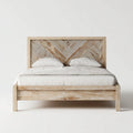 Letto matrimoniale 160 x 200 cm in legno massello sbiancato rettangolare con testiera decorata