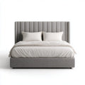 Letto matrimoniale imbottito grigio 160 x 200 cm in poliestere con testiera rettangolare