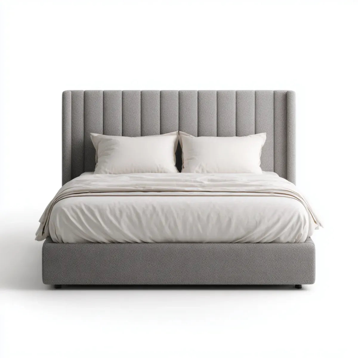 Letto matrimoniale imbottito grigio 160 x 200 cm in poliestere con testiera rettangolare