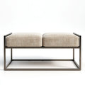 Panca da ingresso beige 120 x 40 x 48 cm con struttura in acciaio e due cuscini rettangolari