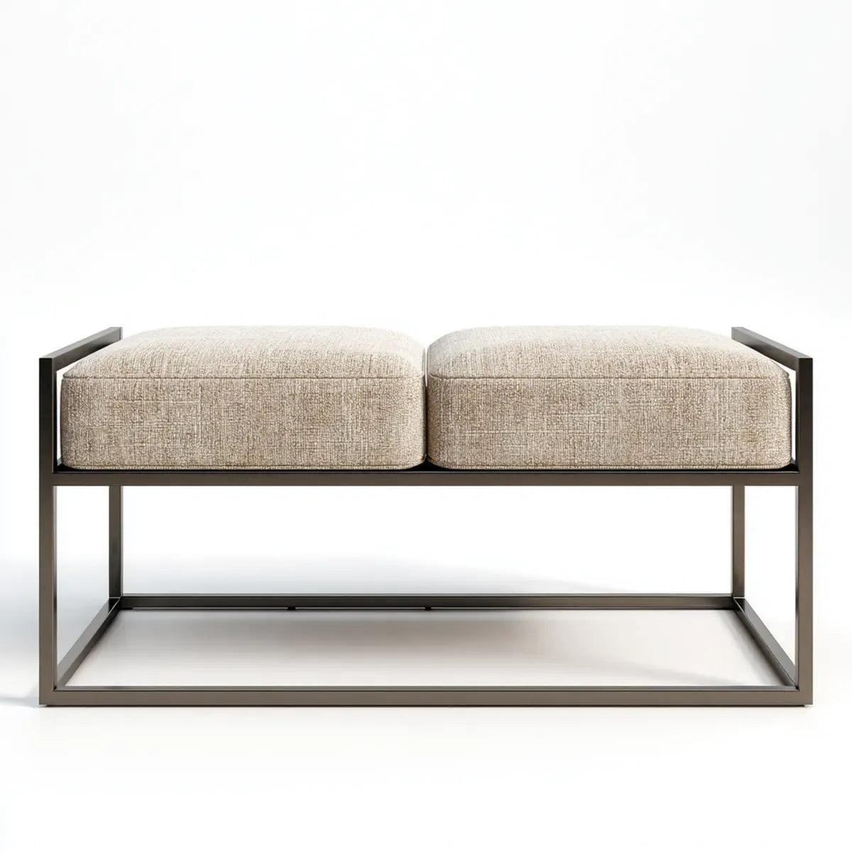 Panca da ingresso beige 120 x 40 x 48 cm con struttura in acciaio e due cuscini rettangolari