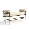 Panca da ingresso imbottita color panna con struttura in acciaio bronzo 120 x 45 x 65 cm