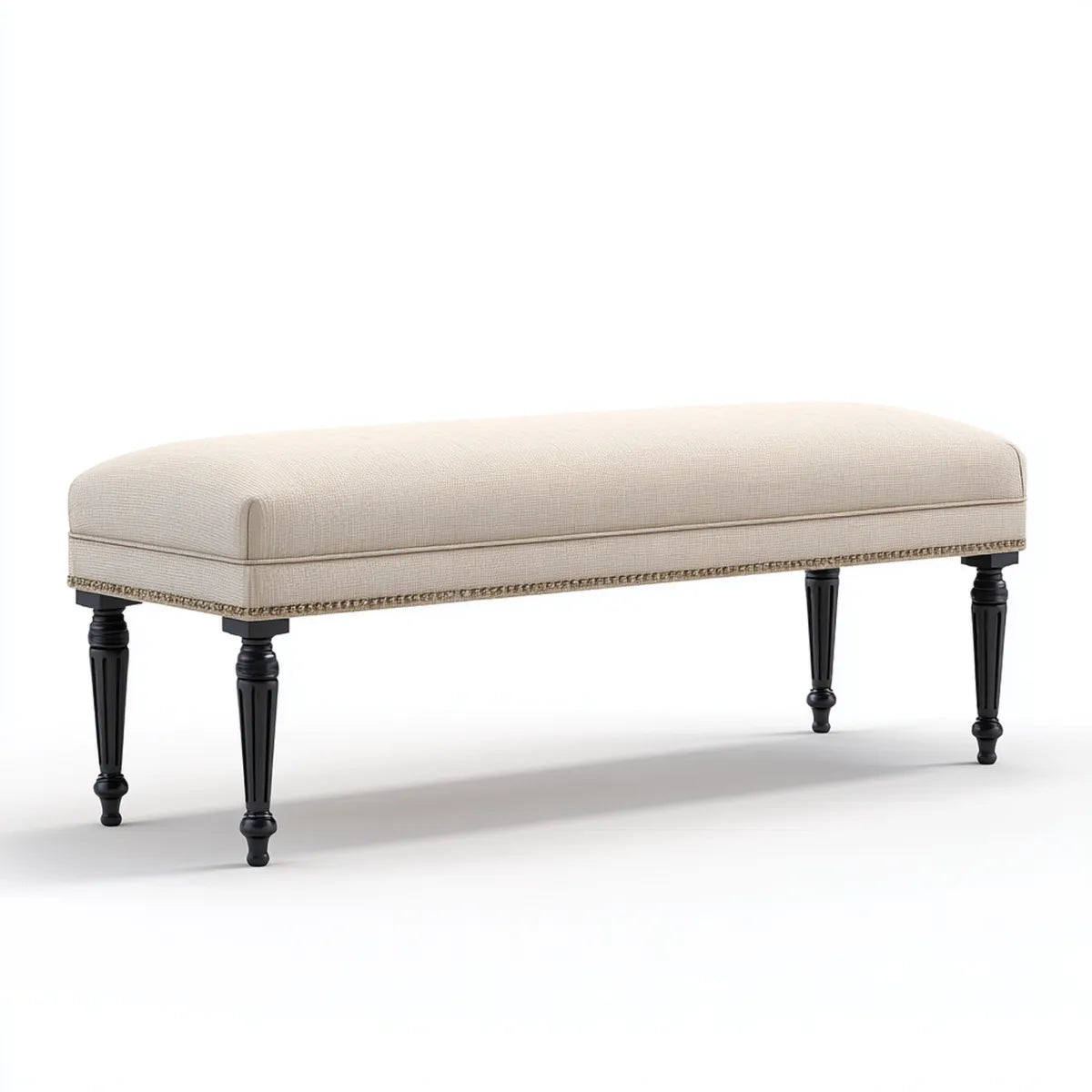 Panca da ingresso imbottita beige in poliestere e legno massello 120 x 40 x 48 cm rettangolare