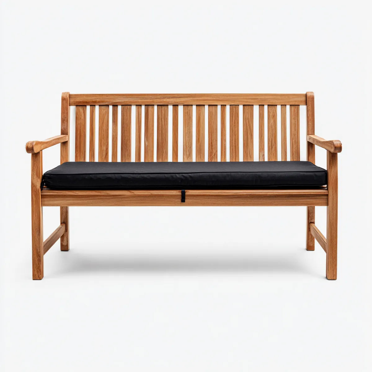 Panca da ingresso con braccioli marrone e nero in legno massello di teak rettangolare 120 x 65 x 90 cm