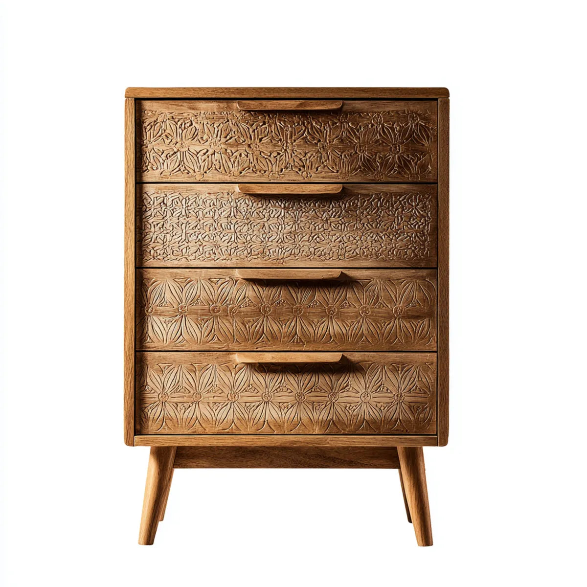 Cassettiera 4 cassetti marrone 60 x 35 x 100 cm in legno massello di mango rettangolare