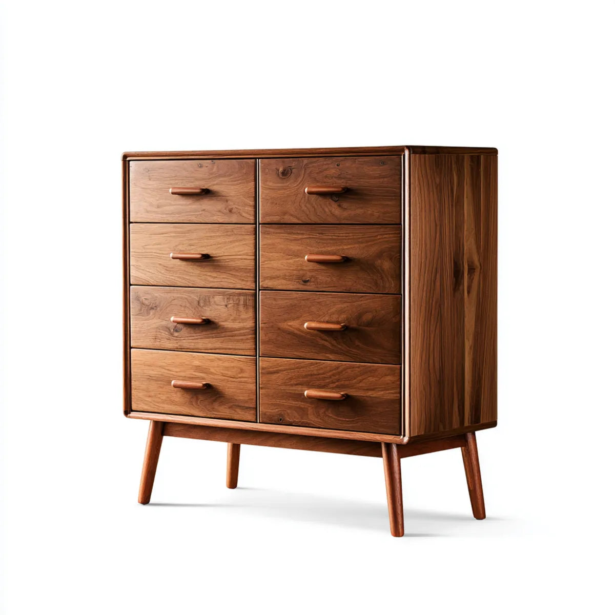 Cassettiera 8 cassetti marrone noce in legno massello forma rettangolare 100 x 45 x 120 cm