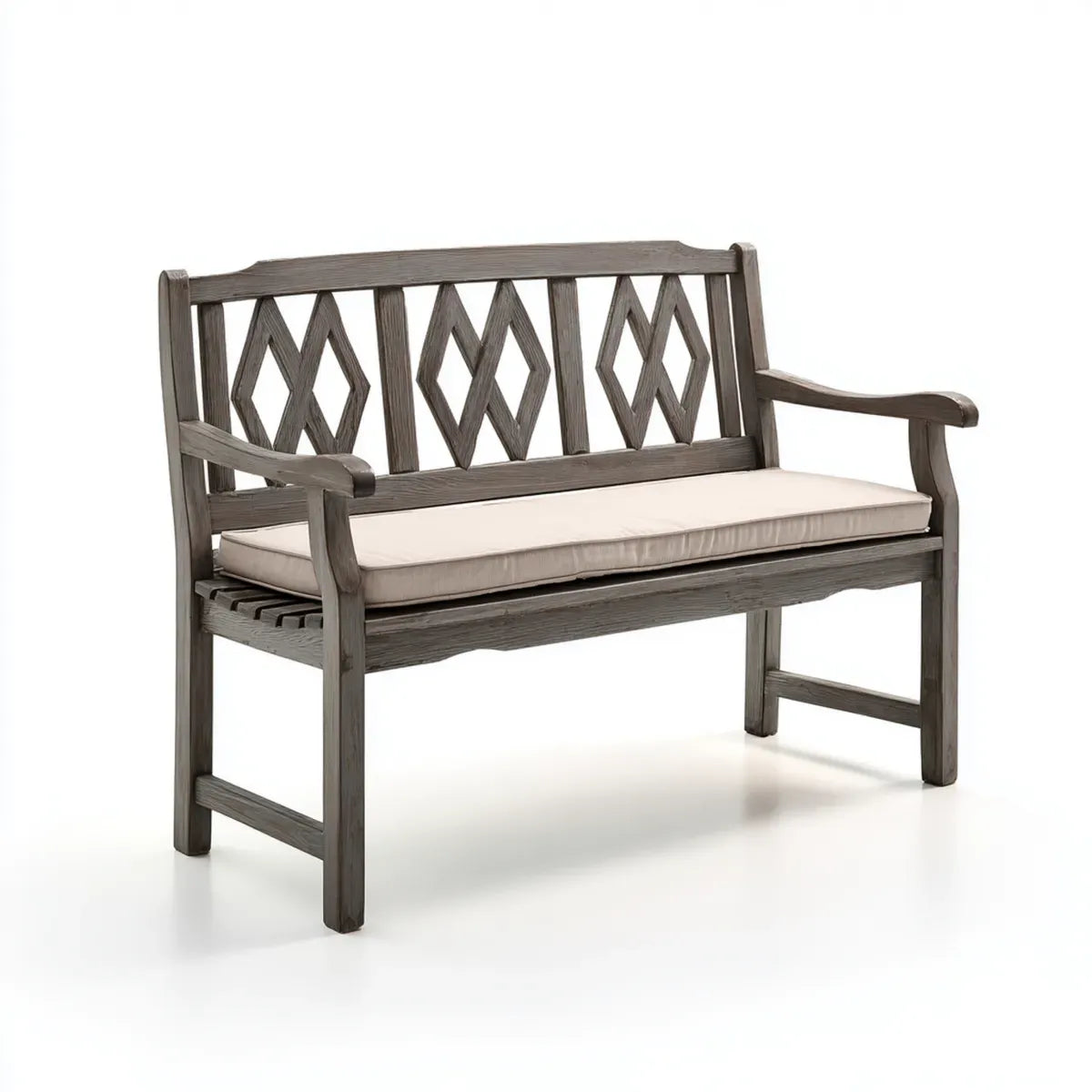 Panca da ingresso 2 posti grigio scuro e avorio in legno massello di acacia con cuscino rettangolare 120 x 62 x 90 cm